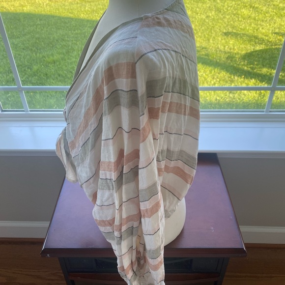 Zara faux tie up pink, green black and white Striped Crop Top size large - Picture 3 of 7